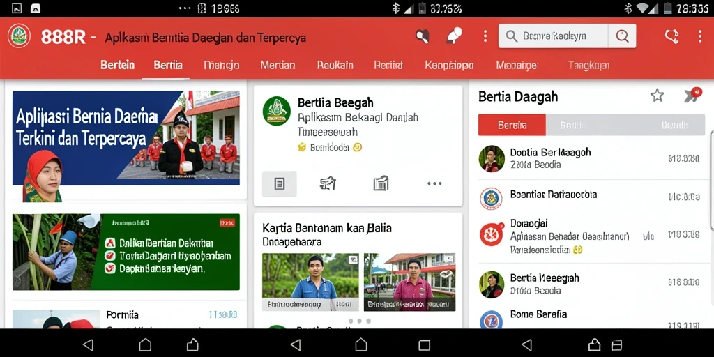 Tampilan antarmuka aplikasi 888R dengan berita terkini.