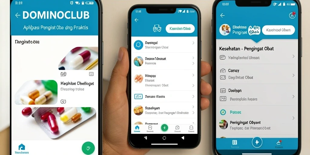 Antarmuka pengguna DOMINOCLUB saat mengingatkan waktu obat.