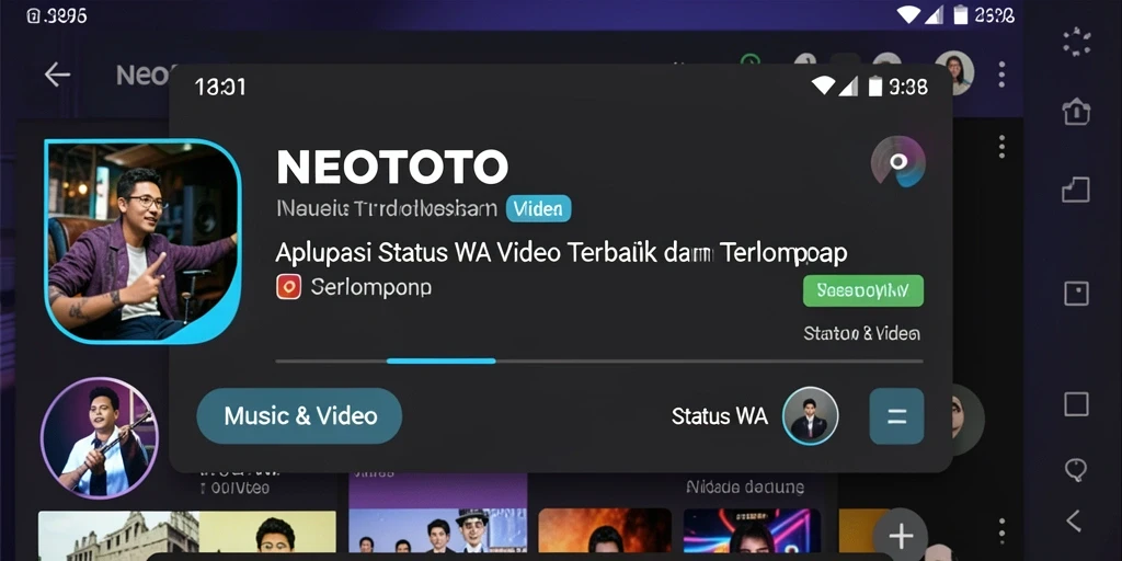 Antarmuka NEOTOTO menampilkan berbagai pilihan video-status yang menarik.