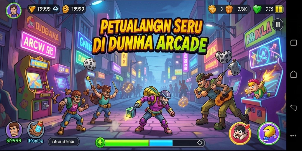 Tampilan antarmuka main T9999 yang penuh warna dan interaktif.