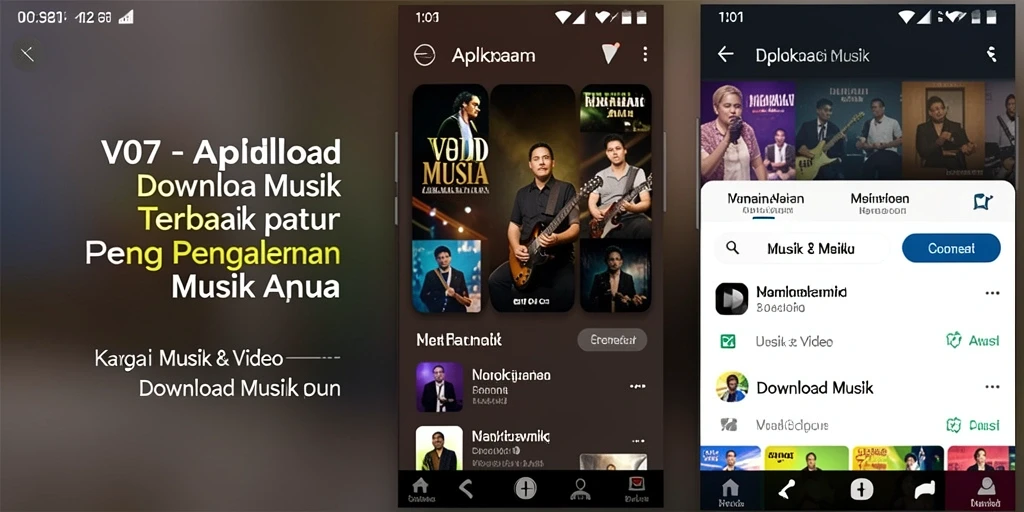 Antarmuka pengguna V07 yang sederhana dan fungsional untuk download musik.